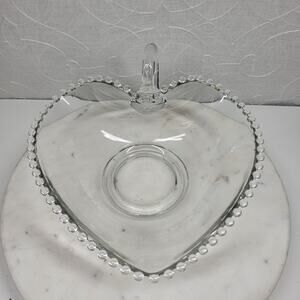 Vintage Imperial Candlewick Hobnail Heart Bowl 9" Clear Glass Handle Bread Candy